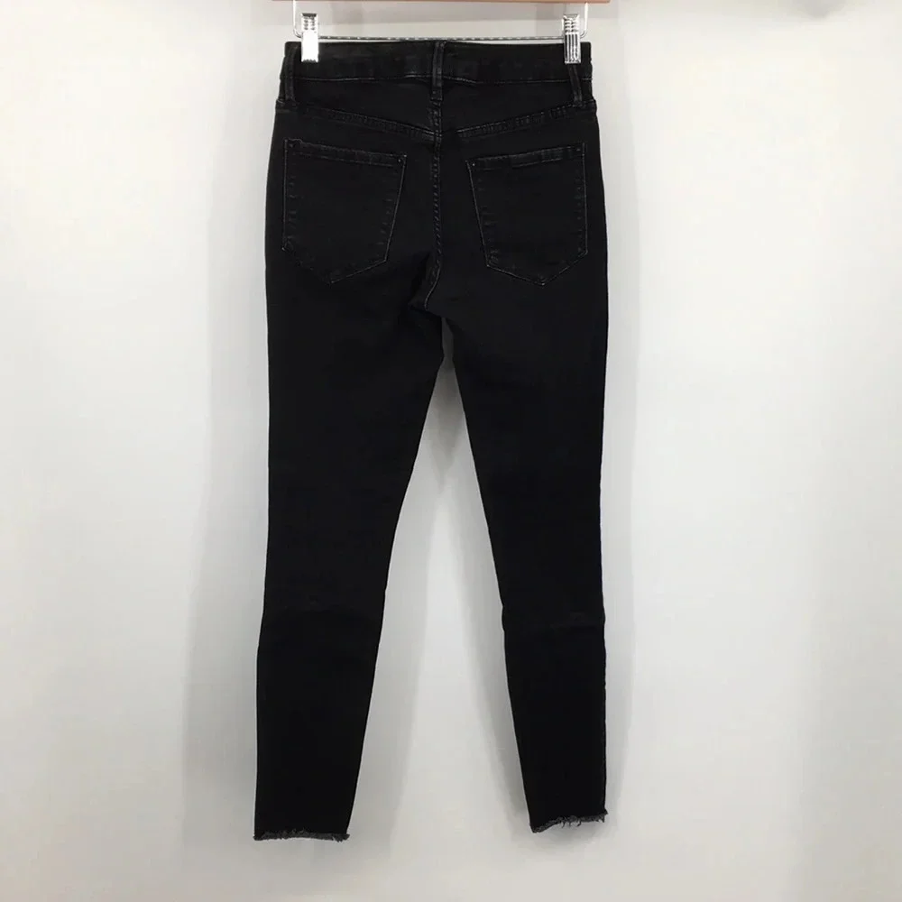 Club Monaco‎ High Rise Skinny Jeans Womens 26 Black Raw Hem Cotton Denim Ankle